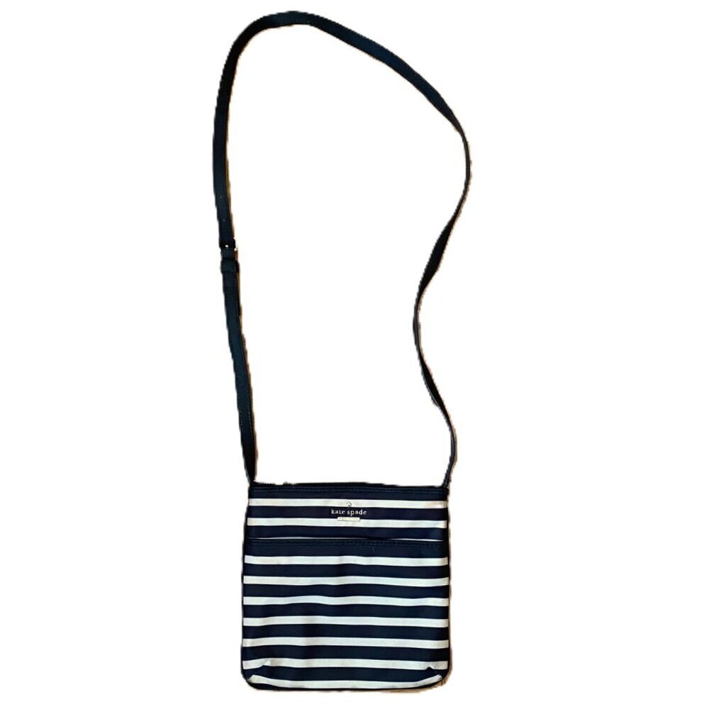 Kate Spade striped black and tan crossbody nylon purse bag - Picture 9 of 16